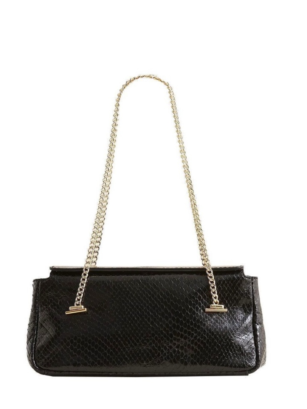 J. Crew Black Snake-Embossed Shoulder Bag with Gold Chain